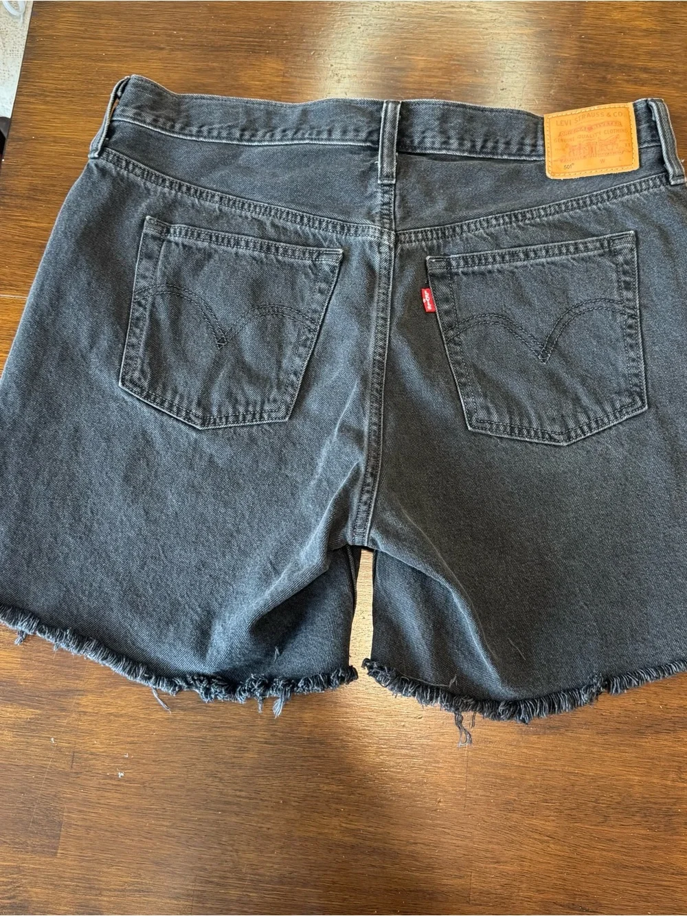 Levi's 501 Black Cutoff Denim Shorts High Rise Frayed Hem Baggy Button Fly W34